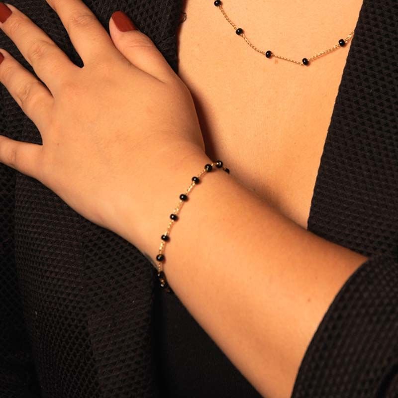 Pulseira de Miçangas Lisas Folheada a Ouro 18k