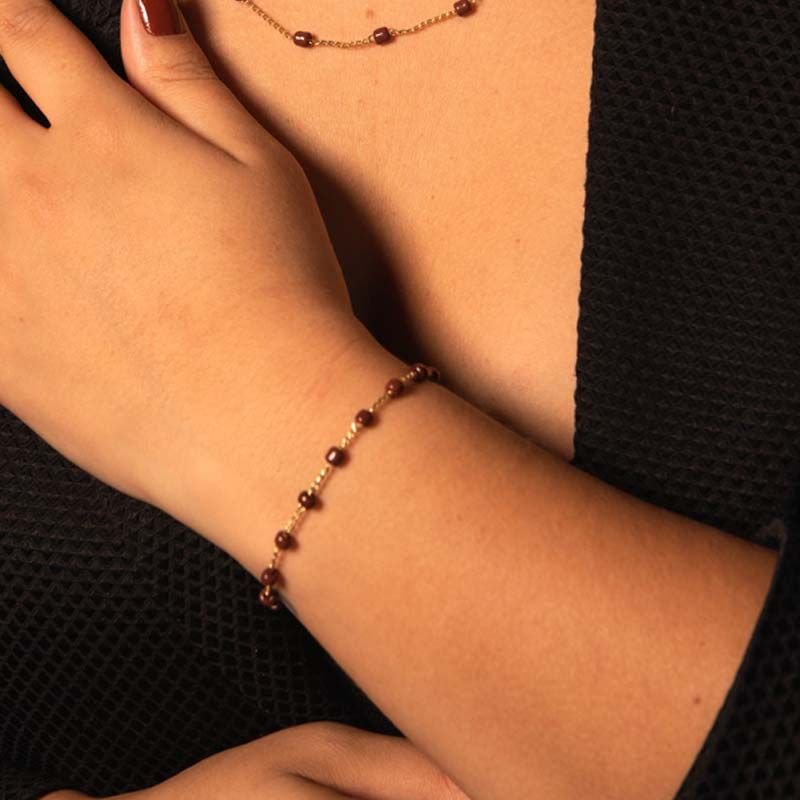 Pulseira de Miçangas Lisas Folheada a Ouro 18k