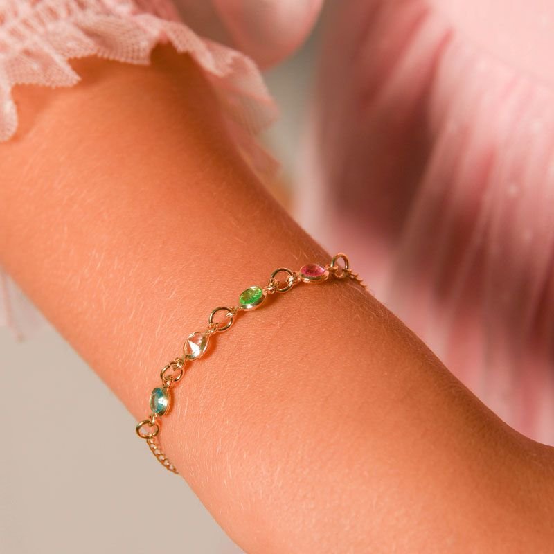 Pulseira Infantil Colorida com Pedrinhas Folheada a Ouro 18k