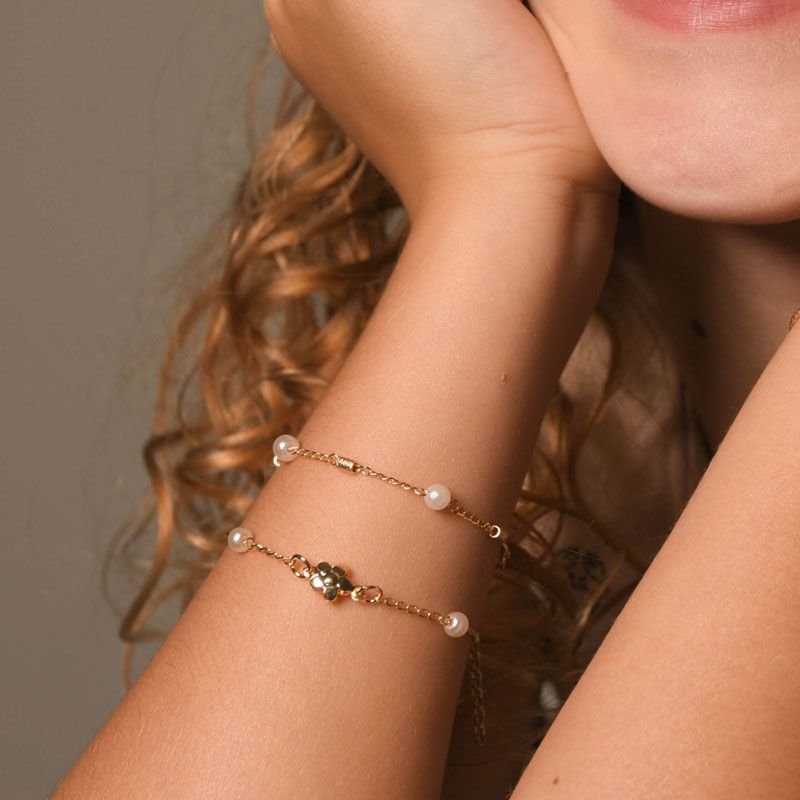 Pulseira Infantil com Pérolas Folheada a Ouro 18k