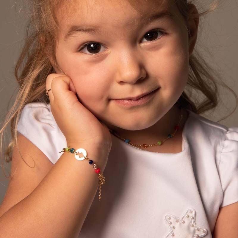 Pulseira Infantil de Miçangas Animais Marinhos Folheada a Ouro 18k