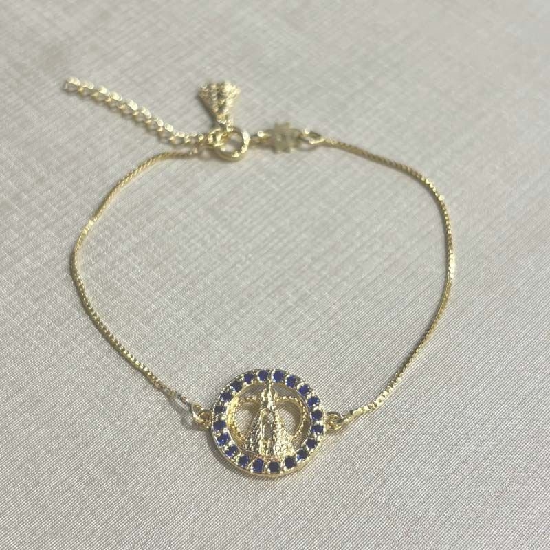 Pulseira Nossa Senhora Aparecida com Zircônias Folheada a Ouro 18k