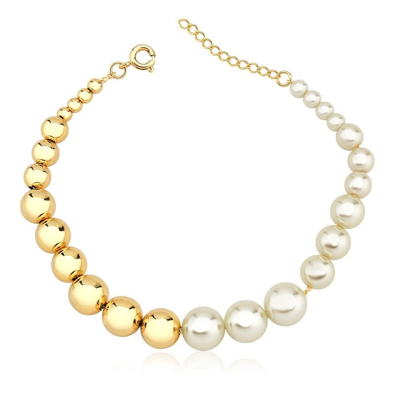 Pulseira Pérolas e Esferas Folheada a Ouro 18k