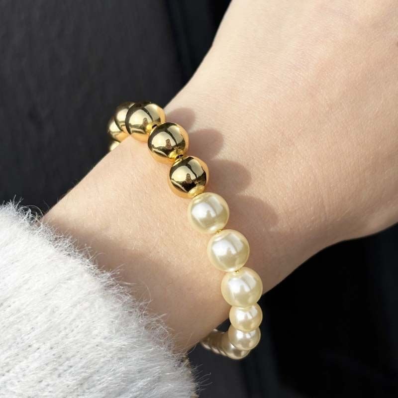 Pulseira Pérolas e Esferas Folheada a Ouro 18k