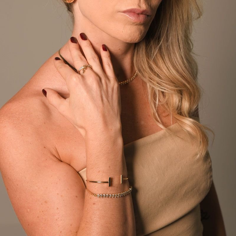 Pulseira Riviera Malha Fita Folheada a Ouro 18k