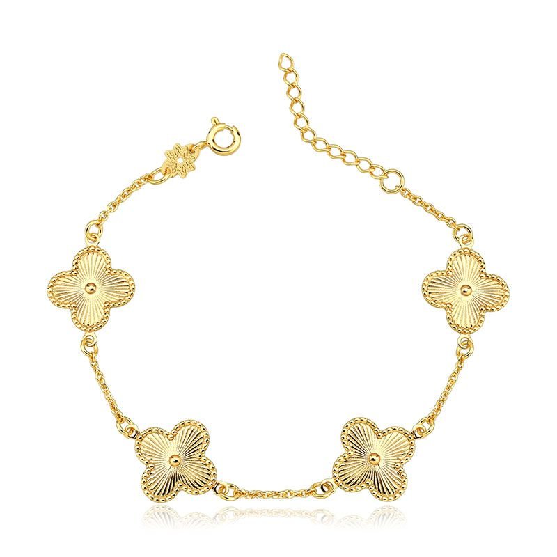 Pulseira Trevos de Quatro Folhas Diamantados Folheada a Ouro 18k