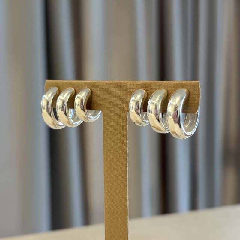 Trio de Brincos de Argolas Folheadas a Prata